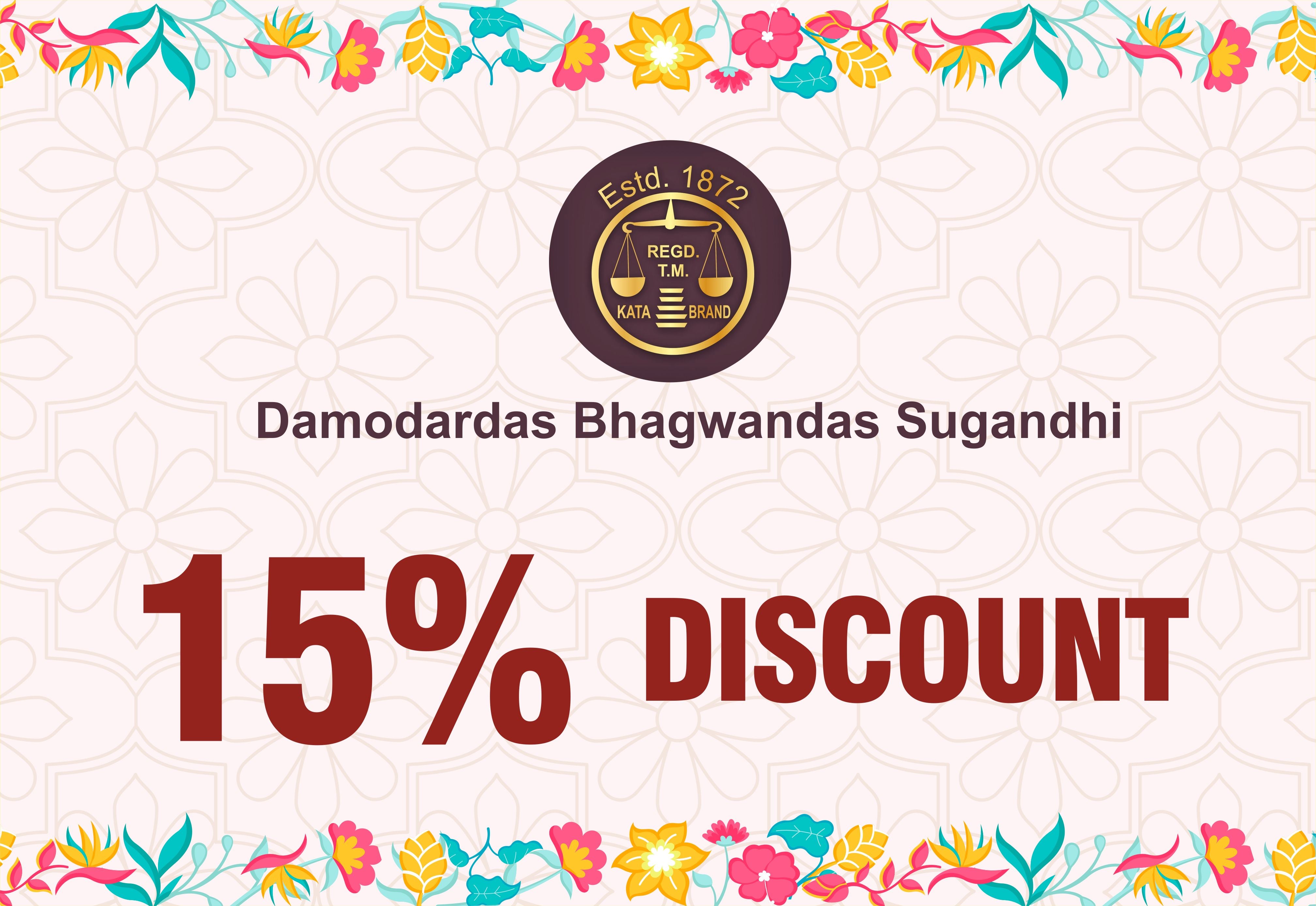 Promotional banner with '15% Discount' offer and decorative elements on a white background