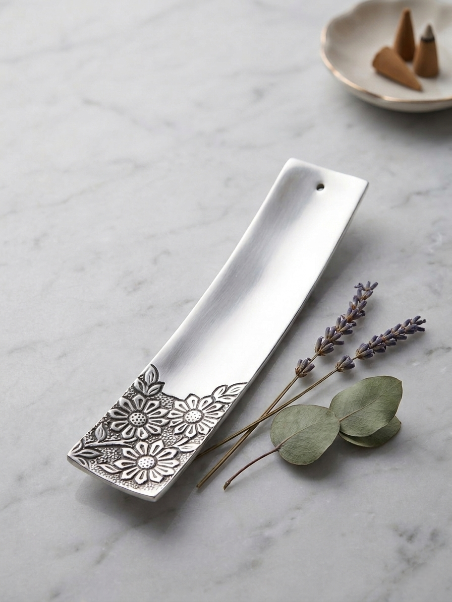 Floral bloom Rectangular metal incense holder
