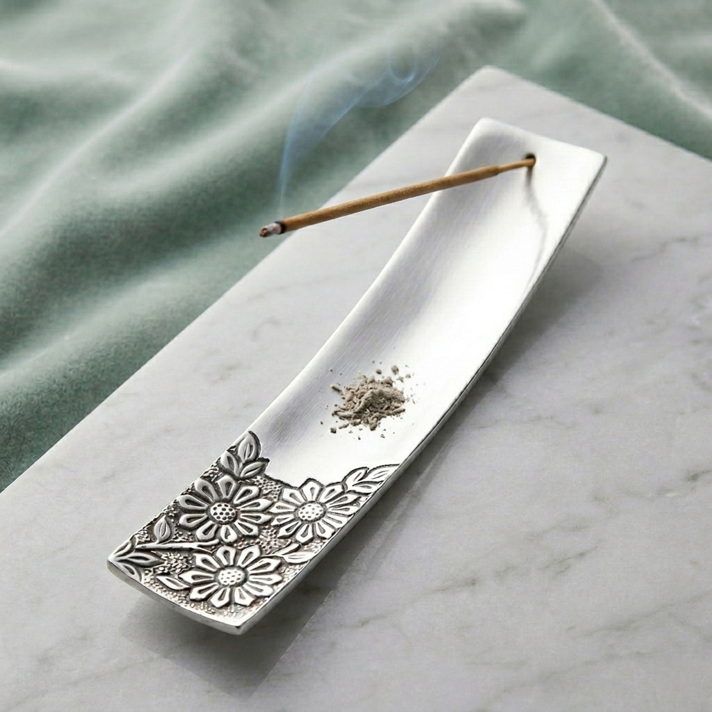Floral bloom Rectangular metal incense holder