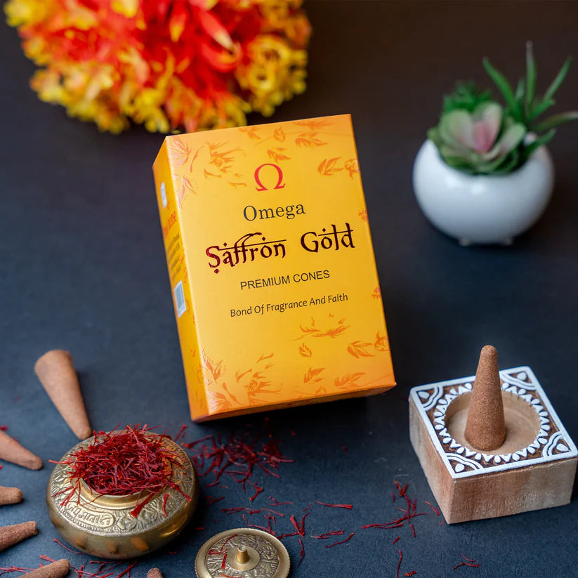 Saffron Gold Premium dhoop cones by Omega Incense