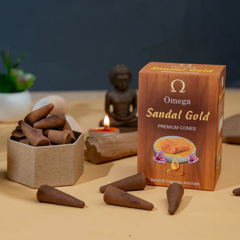 Sandal Gold Premium dhoop cones by Omega Incense