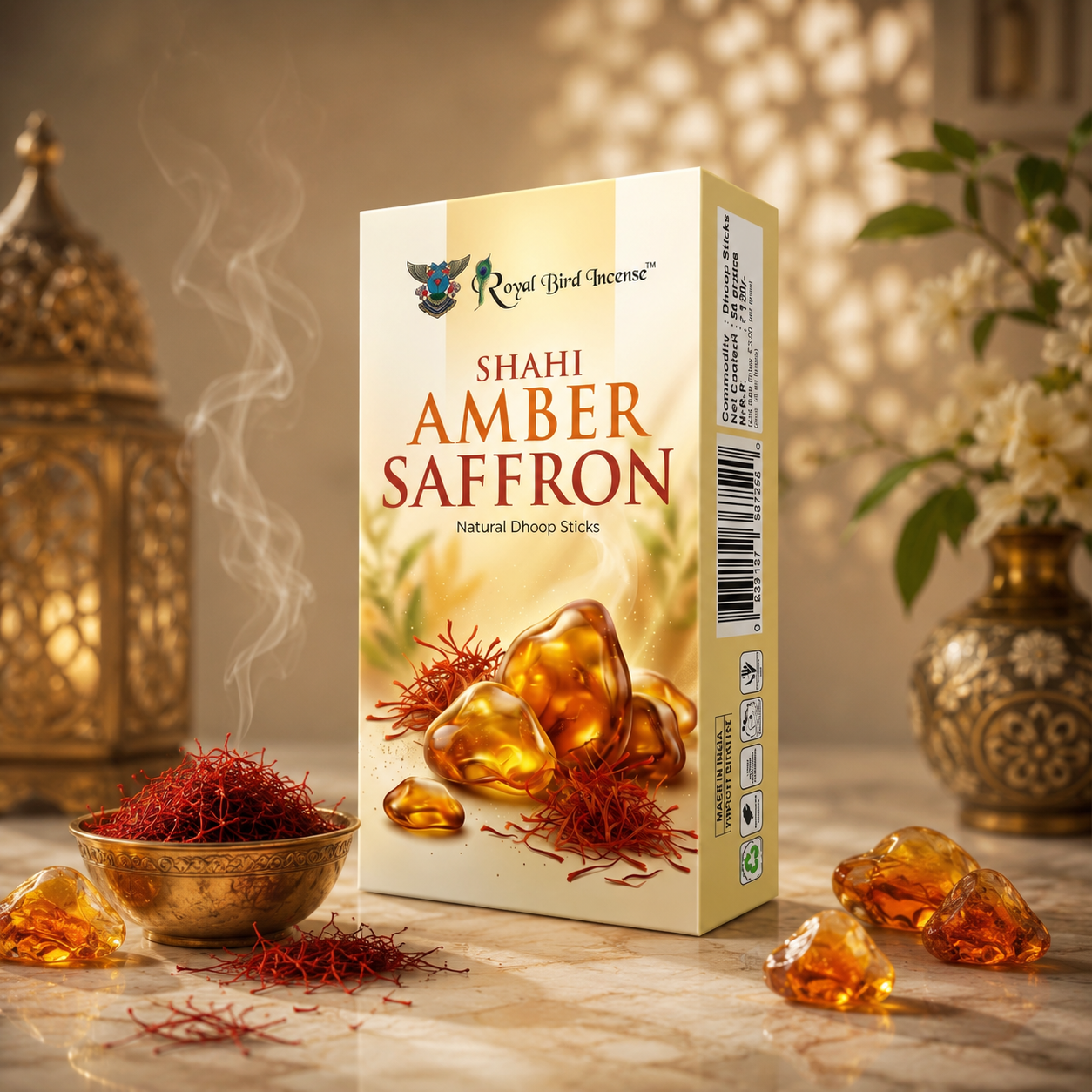 Shahi Amber Saffron Natural dhoop sticks by Royal bird Incense
