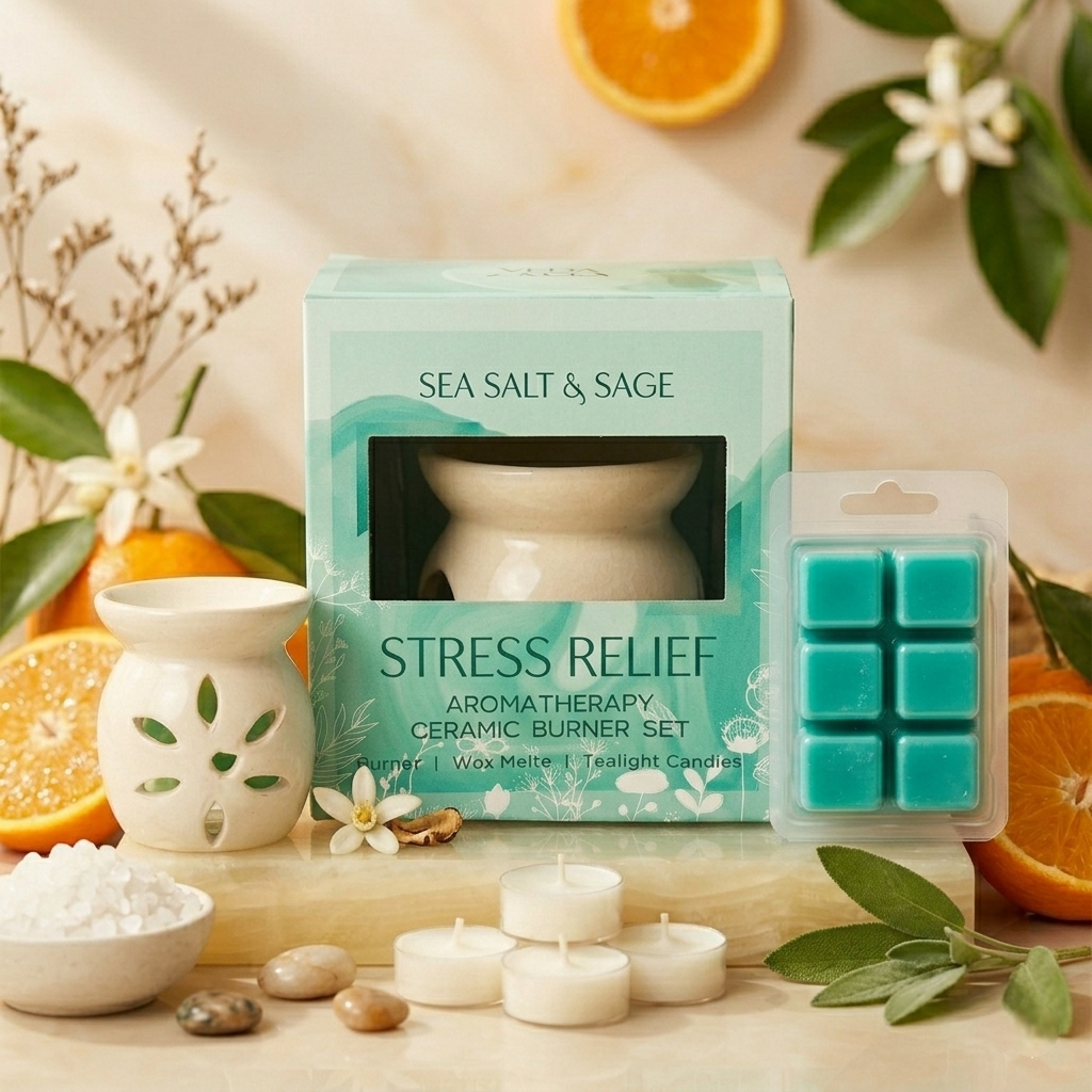 Stress Relief - Aromatherapy ceramic burner set from Veda & Co