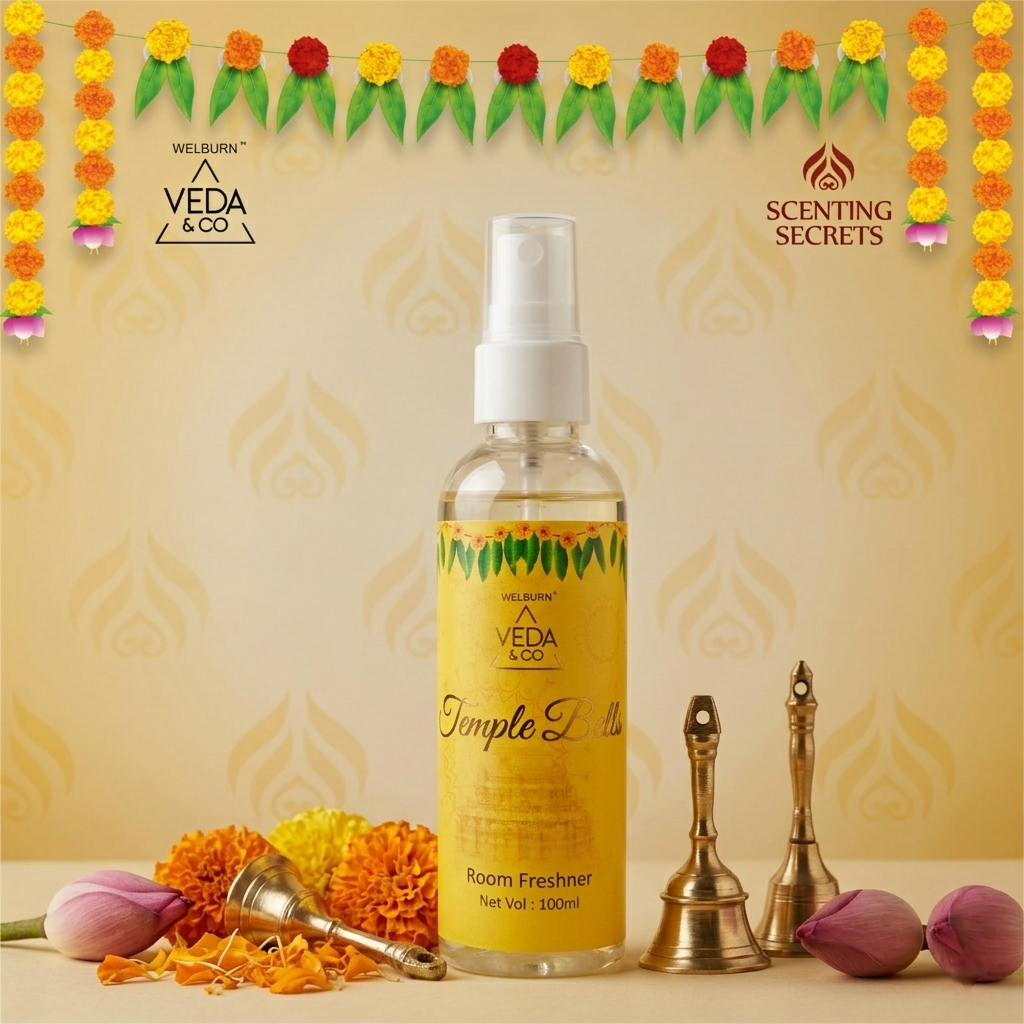 Temple bells pooja themed room spray by Veda & Co