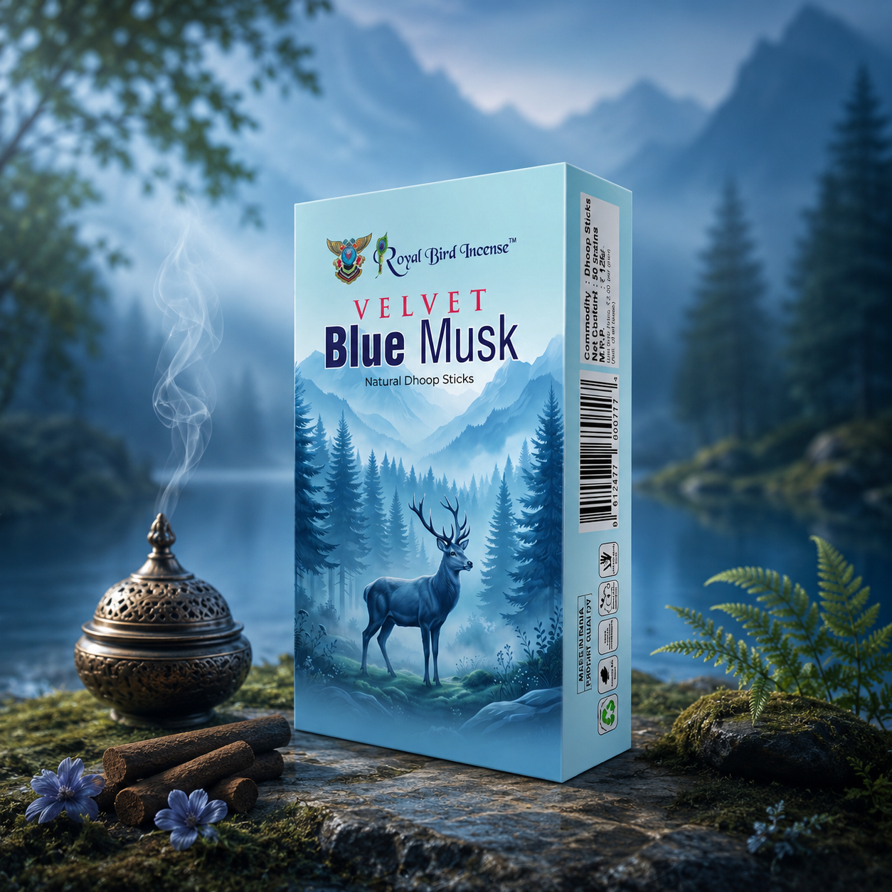 Velvet Blue Musk Natural dhoop sticks by Royal bird Incense